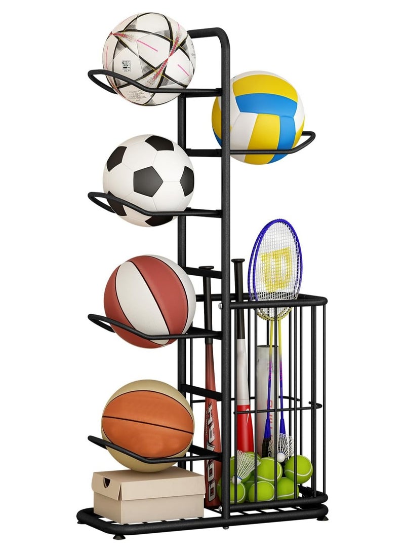 DubaiGallery Ball Rack For Garage, Vertical Standing Metal Sport Ball Holder, Organizer Portable Sports Ball Trolley, Multi-process Painting, Stable Color, Wear-resistant And Anti-rust  - Image 1