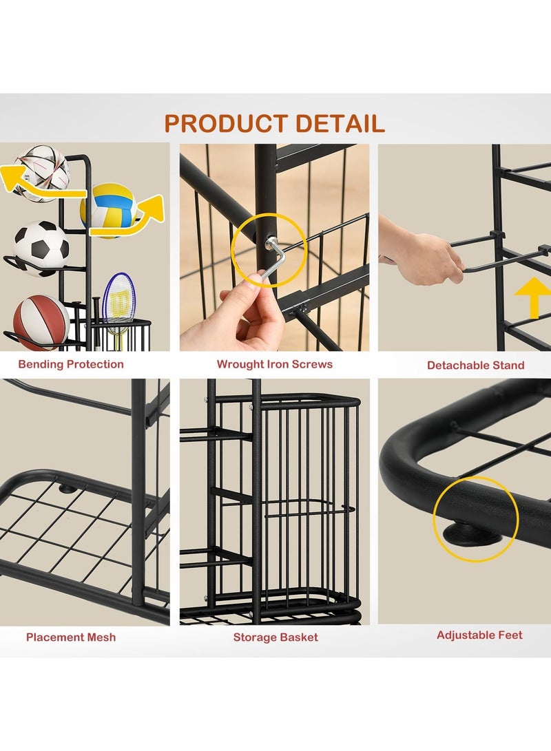 DubaiGallery Ball Rack For Garage, Vertical Standing Metal Sport Ball Holder, Organizer Portable Sports Ball Trolley, Multi-process Painting, Stable Color, Wear-resistant And Anti-rust  - Image 4