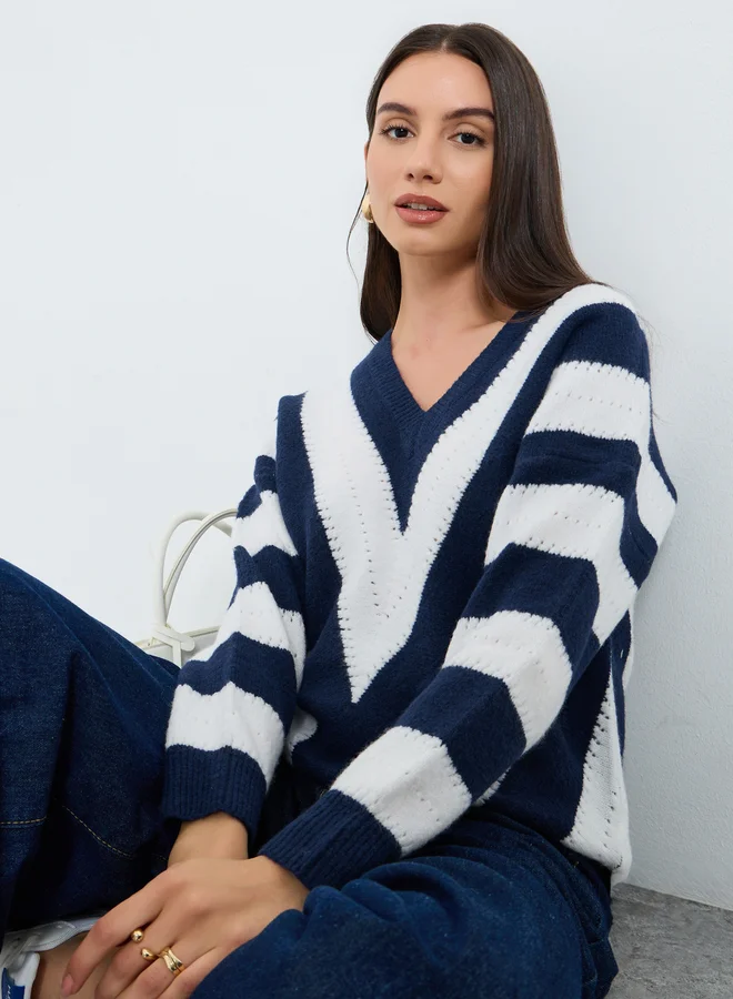 تايك تو كنزة سميكة مخططة  وأكمام طويلة