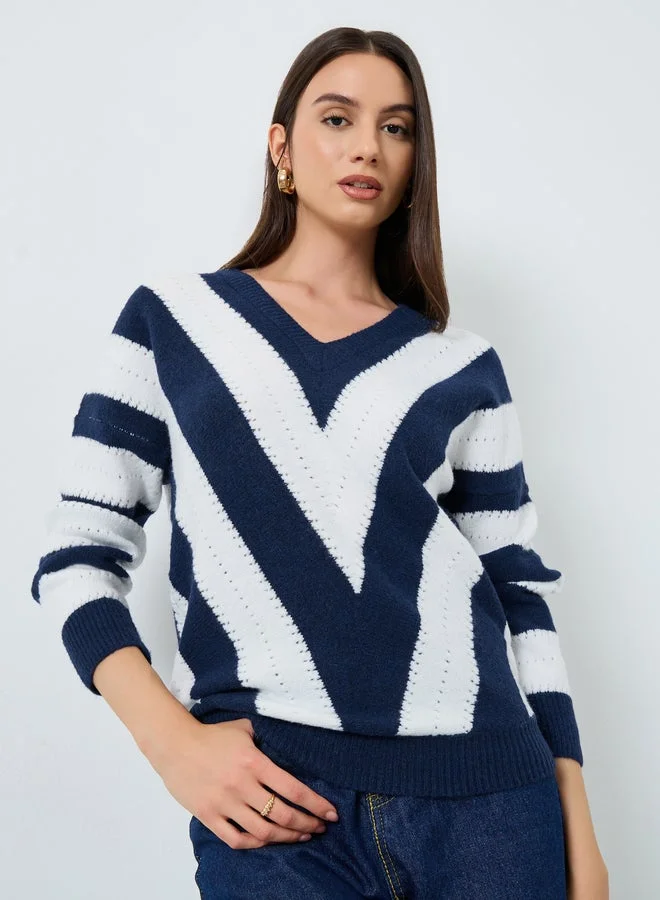 تايك تو كنزة سميكة مخططة  وأكمام طويلة