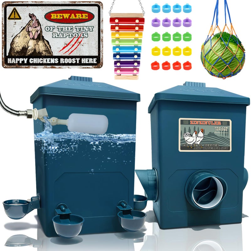 ZINZINULER Chicken Feeder, Chicken Waterer with Float Controlled Automatic Set(3 Gallon/16 Pounds), Chicken Coop Accessoriesï¼ˆCompatible with 5/8-inch and 3/4-inch Water Pipes, 60-inch Water Supply Pipe - Image 1