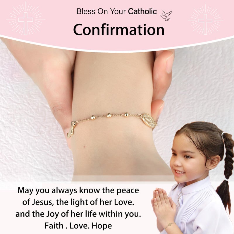 VULETO Catholic Confirmation Gifts for Teenage Girls, Virgin Mary Rosary Beads Cross Charm Link Chain Bracelet Religious Jewelry Gifts for Teenager Teen Girls Daughter Granddaughter - Image 4