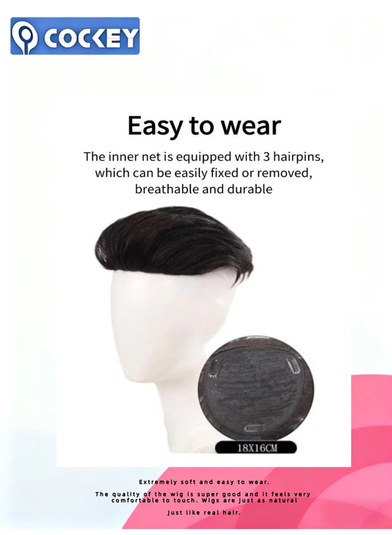 COCKEY Men's natural short wig (big slicked-back, men's natural style wig, natural black short wig, 16x18cm) - Image 3