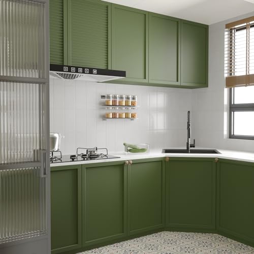 CHIHUT Thick Olive Green Contact Paper Peel and Stick Olive Green Wallpaper Self Adhesive Wallpaper for Cabinets Waterproof Vinyl Film Decorative Skin Wall Paper for Countertops Walls 17.7''x100'' - Image 3