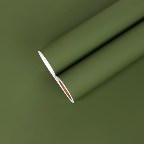 CHIHUT Thick Olive Green Contact Paper Peel and Stick Olive Green Wallpaper Self Adhesive Wallpaper for Cabinets Waterproof Vinyl Film Decorative Skin Wall Paper for Countertops Walls 17.7''x100'' - Image 1