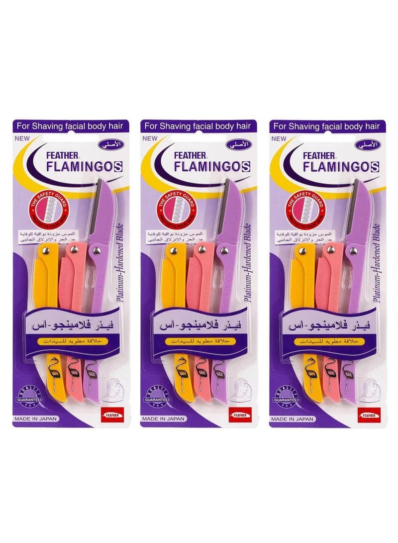 Feather Flamingos 3Pcs Flamingos Ladies Razor 3-Piece For Facial And Body Hair Yellow/Pink/Purple - Image 1