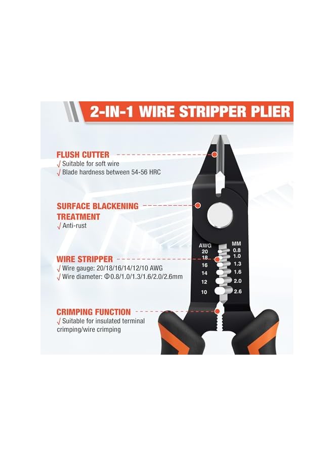 ValueMax Wire Stripper and Cutters, 10-22 AWG Wire Stripper Tool, 6-inch Flush Cutters with Safety Lock and Curved Bevel Design, Diagonal Side Cutters for Electronics, Jewelry, 3D Printing, and Crafts - Image 2