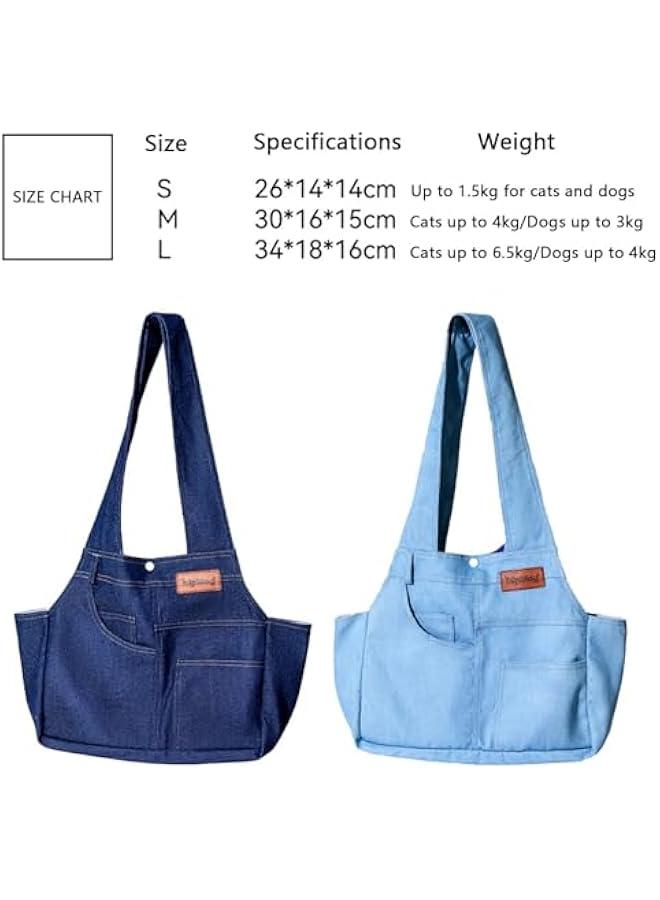 حقيبة حمل للحيوانات الأليفة من الدنيم الناعم بورسلي بجيوب للكلاب والقطط الصغيرة (متوسطة، أزرق داكن) - Image 2