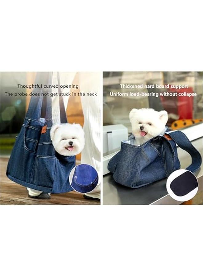 حقيبة حمل للحيوانات الأليفة من الدنيم الناعم بورسلي بجيوب للكلاب والقطط الصغيرة (متوسطة، أزرق داكن) - Image 4