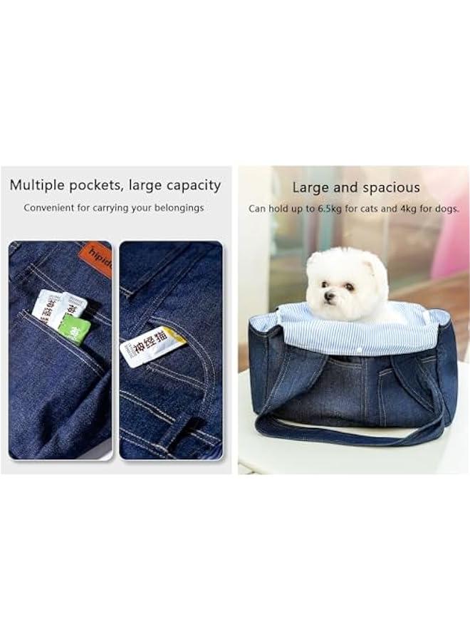 حقيبة حمل للحيوانات الأليفة من الدنيم الناعم بورسلي بجيوب للكلاب والقطط الصغيرة (متوسطة، أزرق داكن) - Image 5