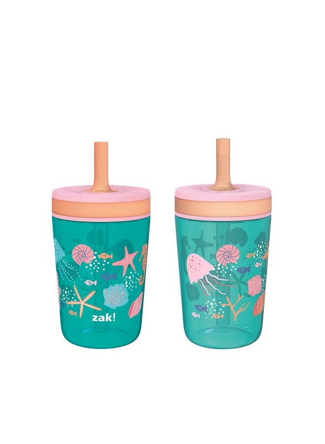 Zak Designs طقم أكواب زاك ديزاينز كيلسو سعة 15 أونصة، (أصداف) غطاء محكم الإغلاق مع قشة مصنوع من البلاستيك المتين والسيليكون، مجموعة أكواب مثالية للأطفال (طقم من 2 قطعة) - Image 1
