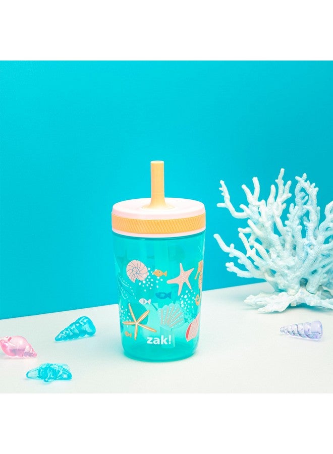 Zak Designs طقم أكواب زاك ديزاينز كيلسو سعة 15 أونصة، (أصداف) غطاء محكم الإغلاق مع قشة مصنوع من البلاستيك المتين والسيليكون، مجموعة أكواب مثالية للأطفال (طقم من 2 قطعة) - Image 2