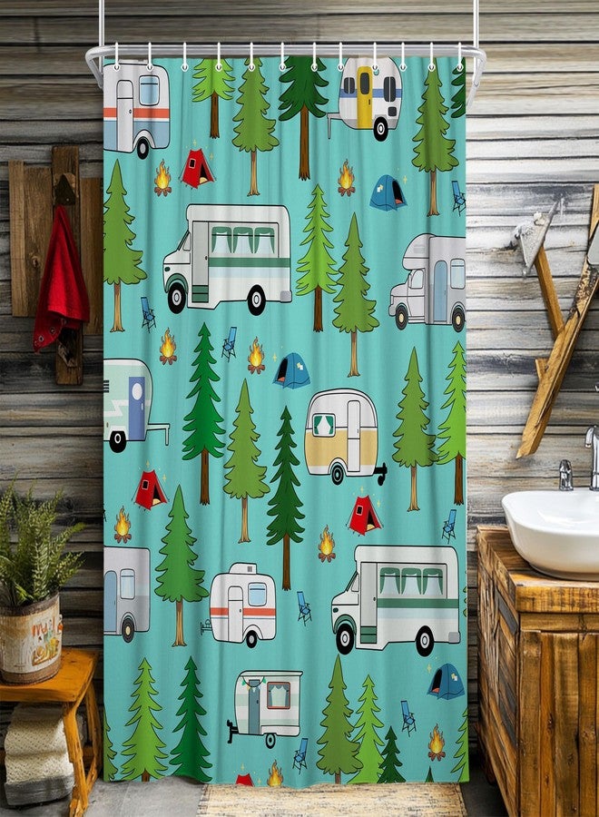 NYMB RV Shower Curtain, Camper Shower Curtains for Travel Trailer, Camping Small Narrow Shorter Fabric Shower Curtains Set, Campsite Outdoors Travel Hiking Bathroom Decor Accessories with Hooks - Image 2