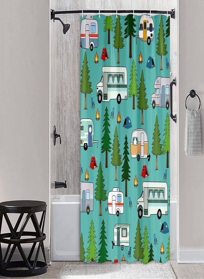 NYMB RV Shower Curtain, Camper Shower Curtains for Travel Trailer, Camping Small Narrow Shorter Fabric Shower Curtains Set, Campsite Outdoors Travel Hiking Bathroom Decor Accessories with Hooks - Image 1