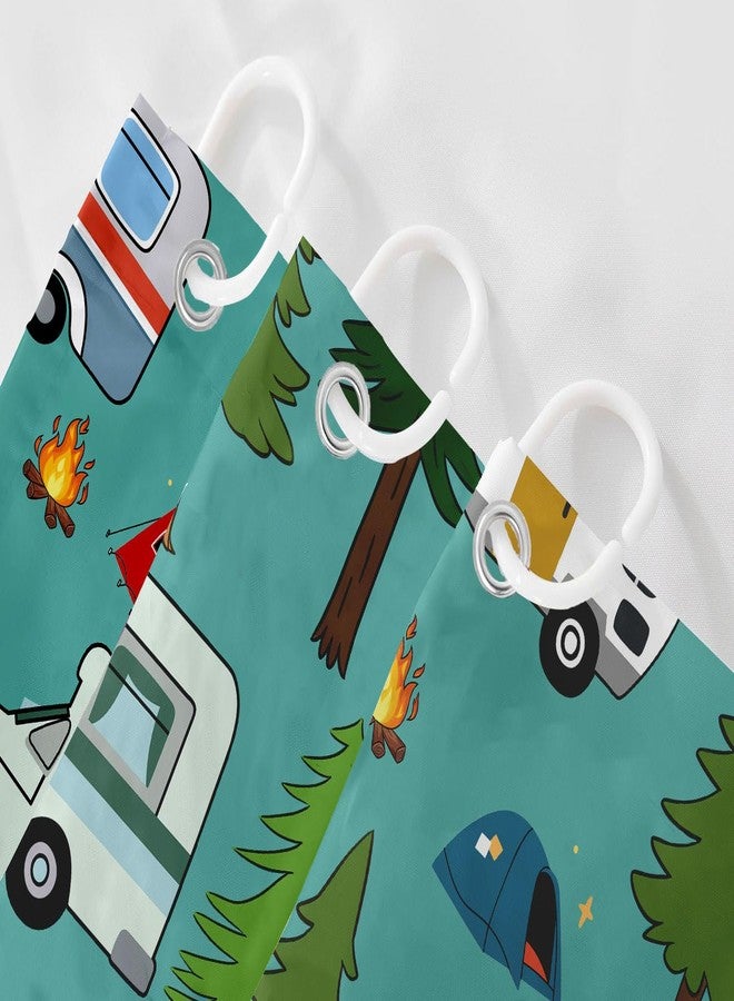 NYMB RV Shower Curtain, Camper Shower Curtains for Travel Trailer, Camping Small Narrow Shorter Fabric Shower Curtains Set, Campsite Outdoors Travel Hiking Bathroom Decor Accessories with Hooks - Image 3