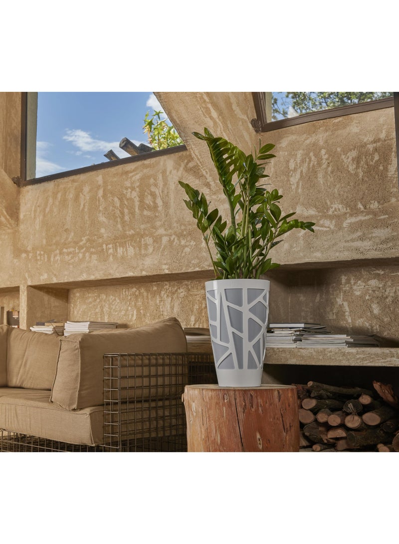 أيدل وعاء زهور بلاستيكي مزخرف مقوس 40 سم - وعاء دائري للزراعة الداخلية والخارجية للبالكون، وتوب الطاولة والحديقة - وعاء نباتي زخرفي متعدد الألوان - مصنوع في إيطاليا - من إيديل - Image 2