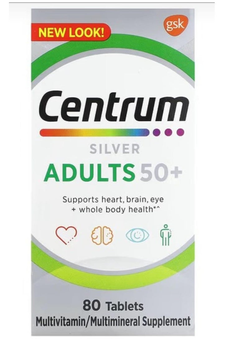 Centrum Silver, Adults 50+, 80 Tablets/ Multivitamin/ Multimineral Supplement - Image 1