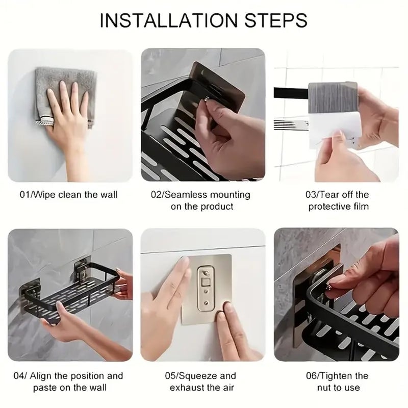 Hallstatt Pack of 2, Self Adhesive Bathroom Shelf for Wall Shelf Organizer Wall Mounted Aluminum Bathroom Shelves Rack Holder Stand for Bathroom Accessories Organiser Without Drill (Black Rectangle 2) - Image 5