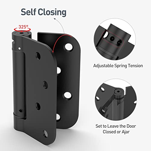 HOSOM Self Closing Door Hinges 4 Inch Spring Loaded Hinges Soft Close Door Hinges Matte Black with 5/8'' Radius Corners Adjustable Tension, UL Listed, 4 Pack - Image 3