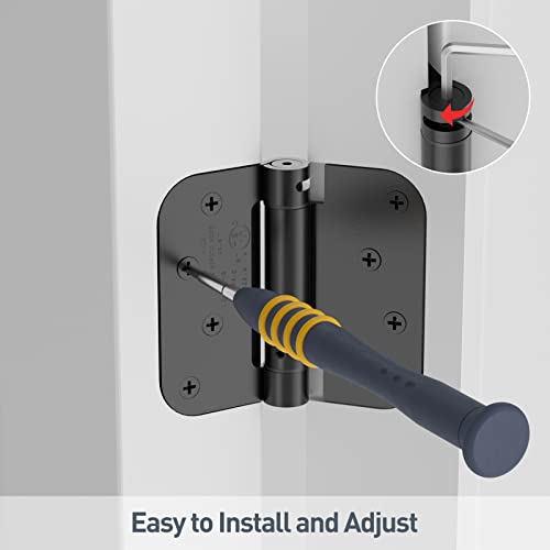 HOSOM Self Closing Door Hinges 4 Inch Spring Loaded Hinges Soft Close Door Hinges Matte Black with 5/8'' Radius Corners Adjustable Tension, UL Listed, 4 Pack - Image 5