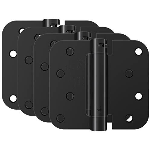 HOSOM Self Closing Door Hinges 4 Inch Spring Loaded Hinges Soft Close Door Hinges Matte Black with 5/8'' Radius Corners Adjustable Tension, UL Listed, 4 Pack - Image 1