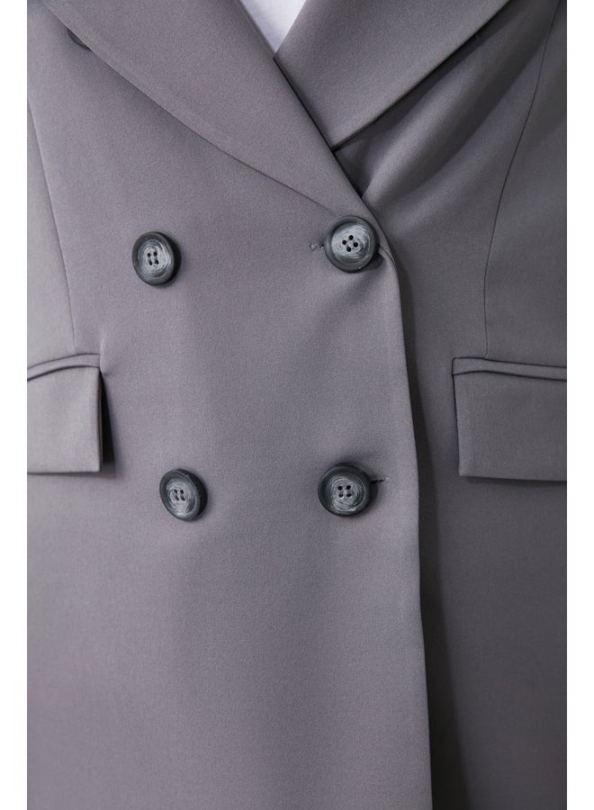 trendyol Gray Oversize Lined Double Breasted Closure Woven Blazer Jacket TWOAW20CE0130 - Image 5