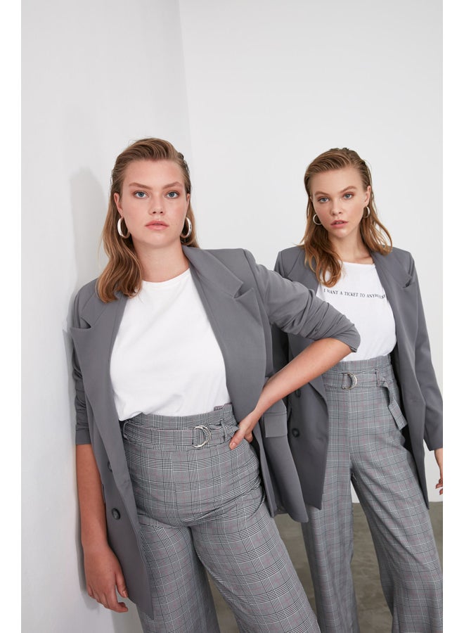 trendyol Gray Oversize Lined Double Breasted Closure Woven Blazer Jacket TWOAW20CE0130 - Image 2