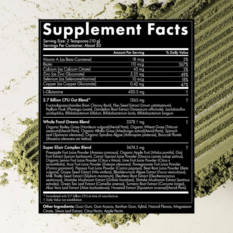 WelleCo The Super Elixir Daily Greens Powder Probiotic Drink Mix with Whole Foods Gluten Free Vegan Gut Health Powder Energy Immunity Healthy Skin Hair  Nails 300g Pineapple  Lime Jar - Image 4
