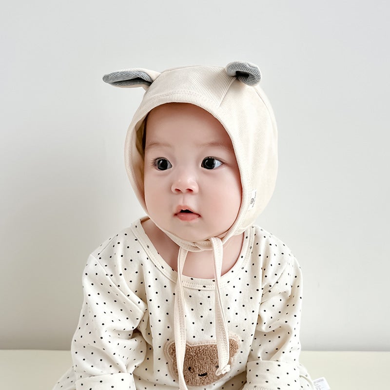 Cotton Baby Cap Cute Newborn Ear-Protective Hat Beige-brown ears - Image 5