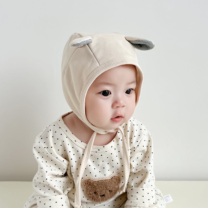 Cotton Baby Cap Cute Newborn Ear-Protective Hat Beige-brown ears - Image 4