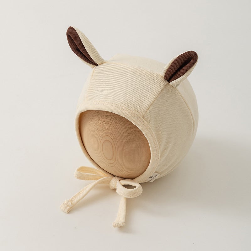 Cotton Baby Cap Cute Newborn Ear-Protective Hat Beige-brown ears - Image 1
