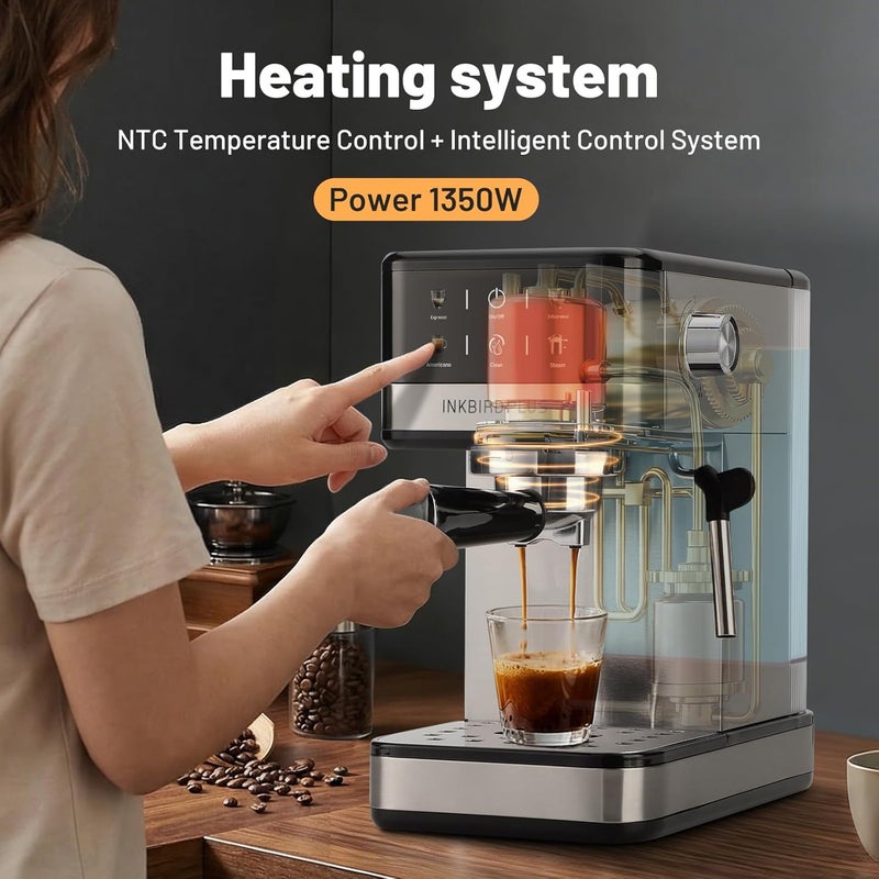 INKBIRDPLUS Espresso Machine 20Bar, Compact 4-Cup Coffee Maker, Semi-Automatic Coffee Brewer with Milk Frother Steam Wand & NTC Temperature Control for Making Shots, Cappuccinos, Lattes & Americanos - Image 5