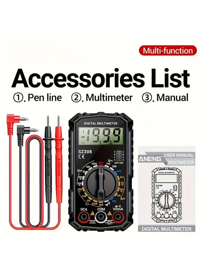 High Precision Digital Multimeter True RMS AC DC Voltage Current Tester SZ308 Black - Image 1