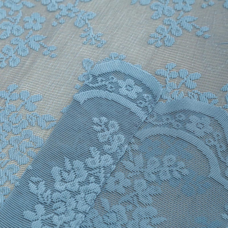 YJ YANJUN Slate Blue Lace Curtains 54 Inch Length 2 Panels for Bathroom Vintage Floral Kitchen Short Sheer Window Panels with Scalloped Edge Boho Coatal Small Window Treatments Rod Pocket W52 X L54 Denim Blue - Image 4