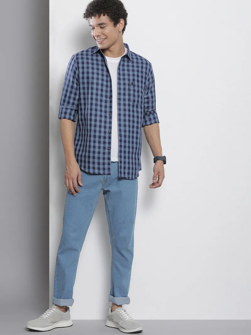 ذا انديان كراج كو Men Regular Fit Checkered Full Sleeves Cutaway Collar Casual Shirt