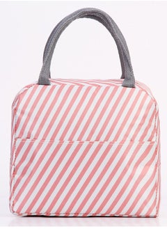 Y&D Lunch Bag Ladies / Men Insulated Tote Beach Portable Reusable Box for Office Work School Picnic or Travel (Pink Stripes)  - Image 1