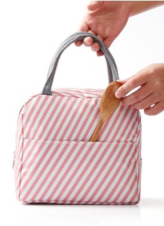 Y&D Lunch Bag Ladies / Men Insulated Tote Beach Portable Reusable Box for Office Work School Picnic or Travel (Pink Stripes)  - Image 2