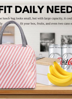 Y&D Lunch Bag Ladies / Men Insulated Tote Beach Portable Reusable Box for Office Work School Picnic or Travel (Pink Stripes)  - Image 4