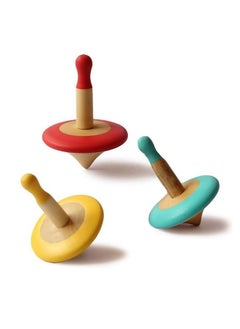 Shumee Shumee Wooden Spinning Top Toy for Kids Age 3+ Multicolor Set of 3 | Hand-Eye Coordination Building | Non-Toxic, Montessori-Inspired for Indoors, Outdoor Play Anywhere | Activity Toys  - Image 1