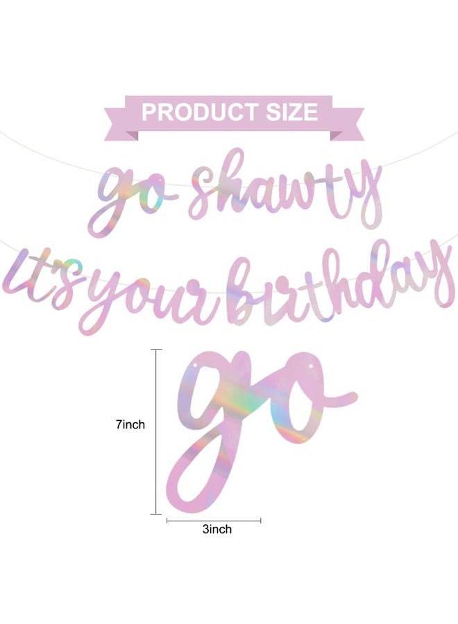 BEISHIDA Shining Color Pink Go Shawty It's Your Birthday Banner 11.4Feet,NO DIY-Hip Hop Theme Glitter Happy Birthday Banner Pre-Strung Rap Theme Happy Birthday Sign for Man Women birthday Party Supply - Image 2