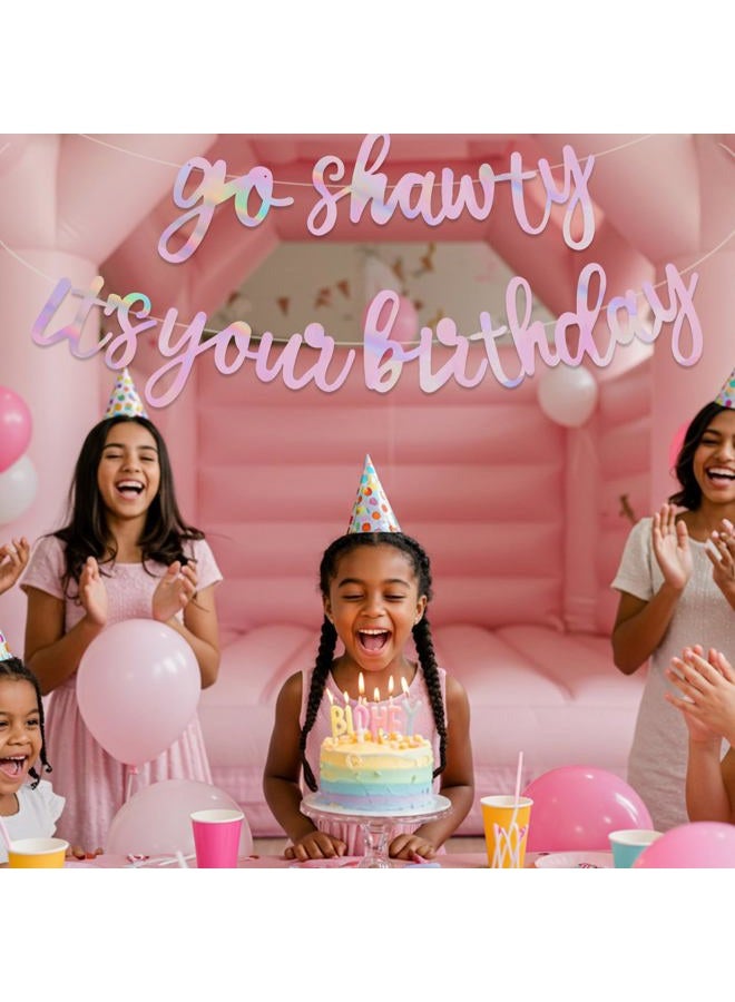 BEISHIDA Shining Color Pink Go Shawty It's Your Birthday Banner 11.4Feet,NO DIY-Hip Hop Theme Glitter Happy Birthday Banner Pre-Strung Rap Theme Happy Birthday Sign for Man Women birthday Party Supply - Image 5