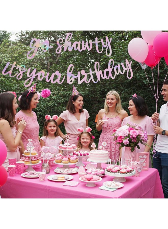 BEISHIDA Shining Color Pink Go Shawty It's Your Birthday Banner 11.4Feet,NO DIY-Hip Hop Theme Glitter Happy Birthday Banner Pre-Strung Rap Theme Happy Birthday Sign for Man Women birthday Party Supply - Image 4