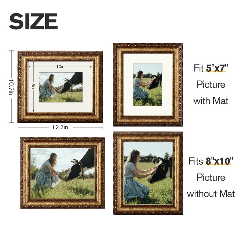 Splinterix 8x10 Antique Bronze Vintage Picture Frame, Ornate Vintage Picture Frames for Wall or Tabletop Display, 8x10 Photo Frame with Real Glass, Display Poster 5x7 with Mat or 8 x 10 without Mat for Antique Decor - Image 2