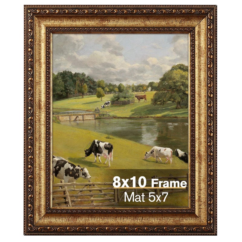Splinterix 8x10 Antique Bronze Vintage Picture Frame, Ornate Vintage Picture Frames for Wall or Tabletop Display, 8x10 Photo Frame with Real Glass, Display Poster 5x7 with Mat or 8 x 10 without Mat for Antique Decor - Image 1