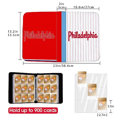 KivolFun Baseball Card Binder with Sleeves 900 Pocket, Philadelphia Baseball Trading Card Holder Baseball Collector Album Sports Trading Card 3 Ring Binder Storage Book Folder Case - Image 3