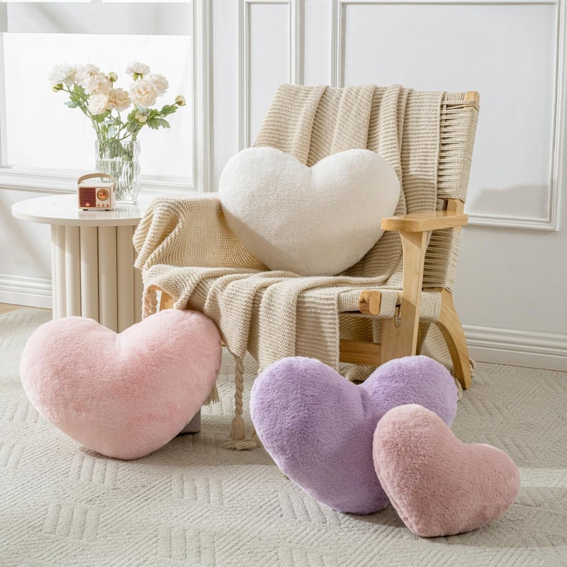 Vdoioe Heart Pillow Fluffy Pink Heart Shaped Throw Pillows Super Soft Faux Rabbit Fur Heart Throw Pillow Room Decorative Pillow,Wedding Decor - Image 2