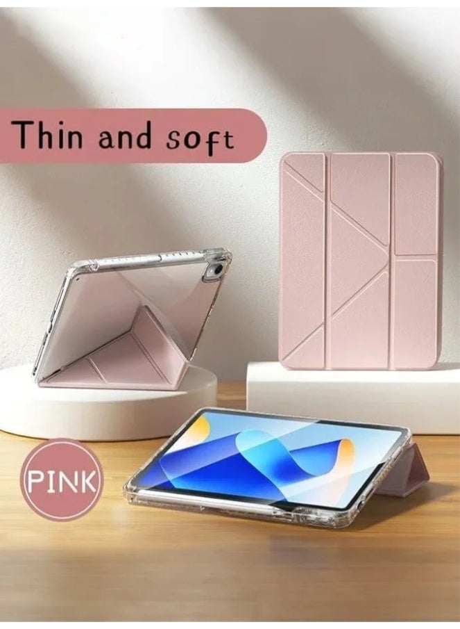 TSYO TSYO For Case Compatible with iPad (A16) 11th/10th Generation (2025/2022) Shockproof Clear Cover with Pencil Holder & Adapter Storage, 6-in-1 Y-Shaped Trifold Stand, Pink - Image 4