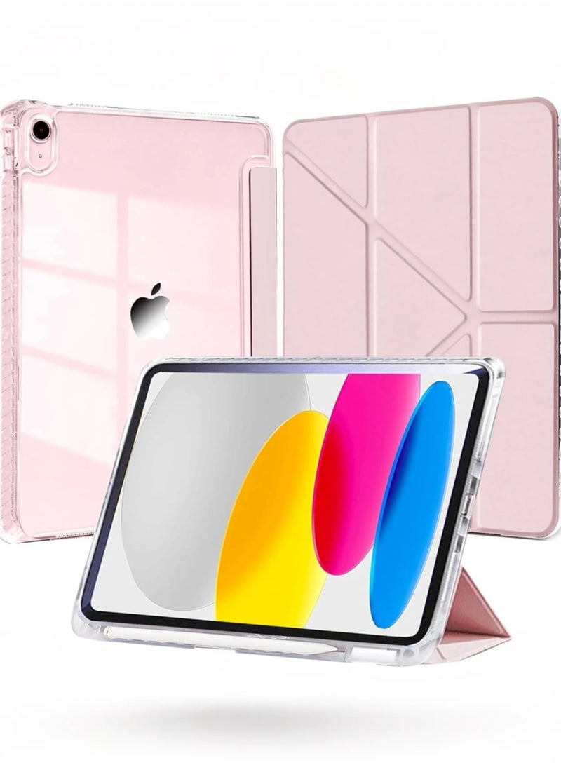 TSYO TSYO For Case Compatible with iPad (A16) 11th/10th Generation (2025/2022) Shockproof Clear Cover with Pencil Holder & Adapter Storage, 6-in-1 Y-Shaped Trifold Stand, Pink - Image 1