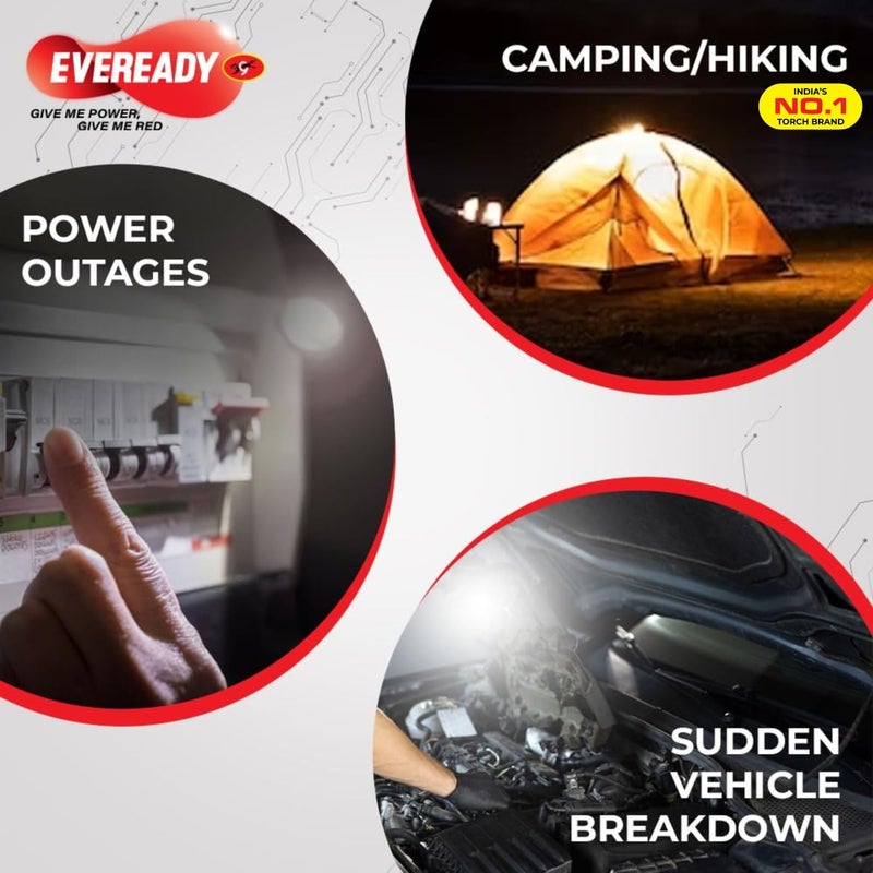 Eveready Eveready Glostar DL50 075W LED Torch Powered by 3 AA Batteries Super Bright White LED 2400 Lux Output Wide Beam Range Strong Durable Plastic Body Red - Image 4