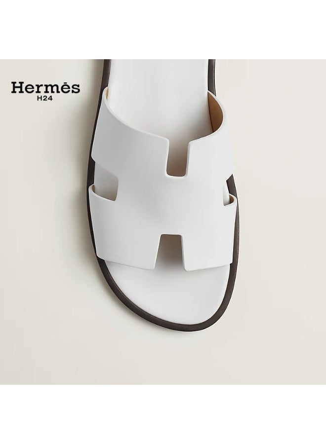 Hermes H24 صندل هيرميس H24 إزمير للرجال، صيفي، أبيض، بدون أربطة، مسطح، بمقدمة مستديرة - Image 4